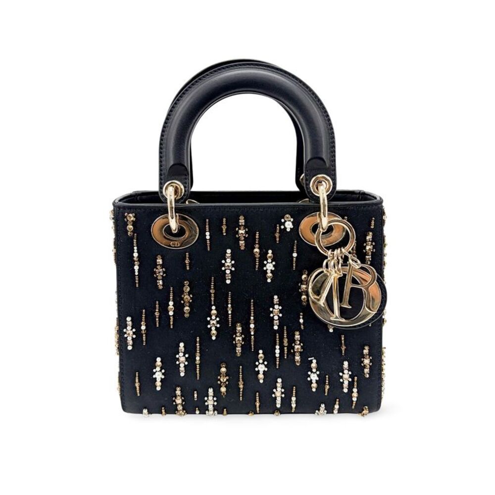 Christian Dior Lady Dior Black Satin And Bead Embroidery Black Other Handbag
